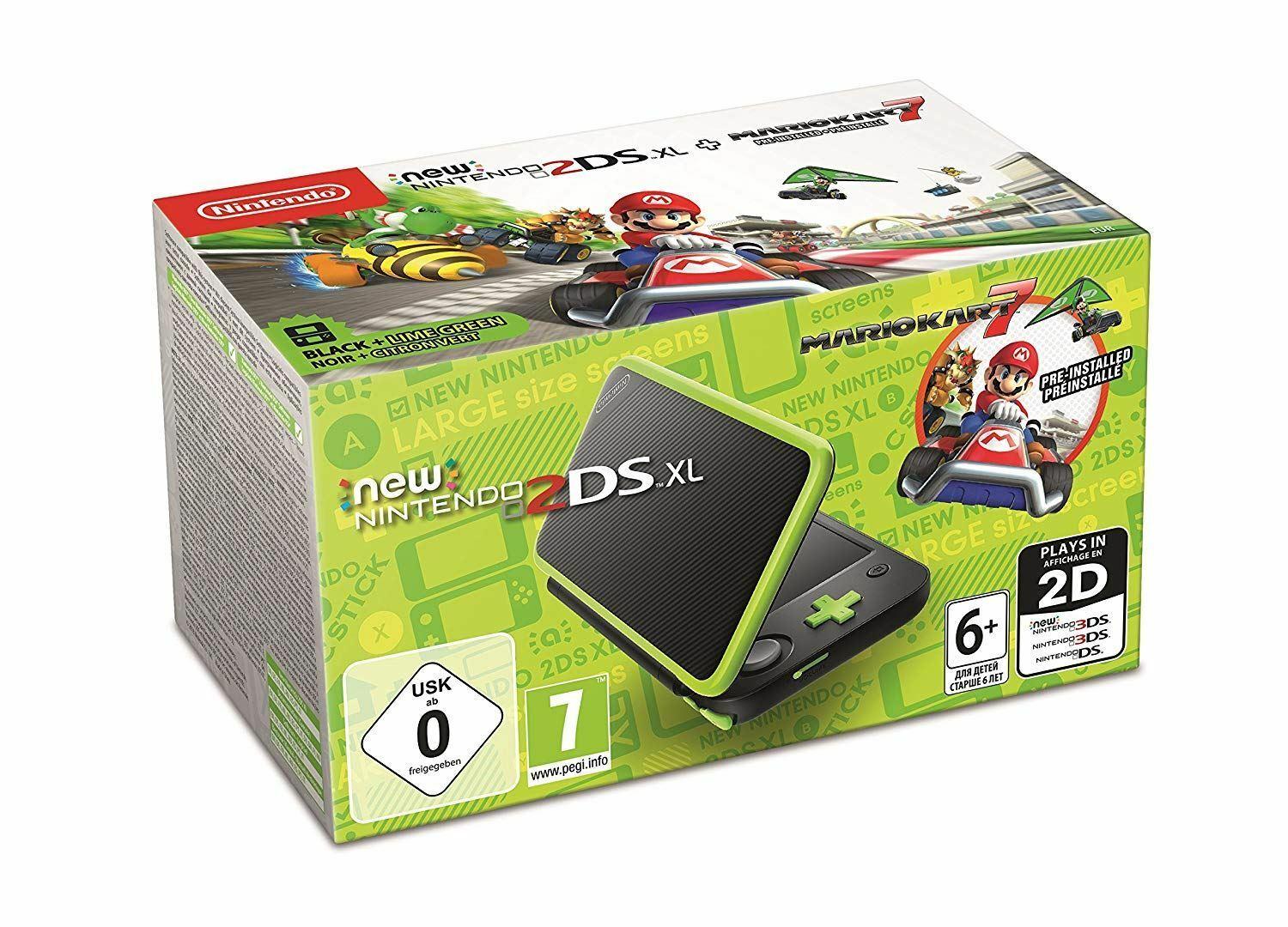 Lime Green C Gaming Logo - Nintendo 2ds XL Console Black & Lime Green With Mk7 Pre Installed EU