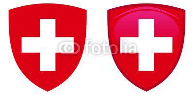 White with Red Shield Logo - Switzerland coat of arms. White helvetic cross in red shield. Flat