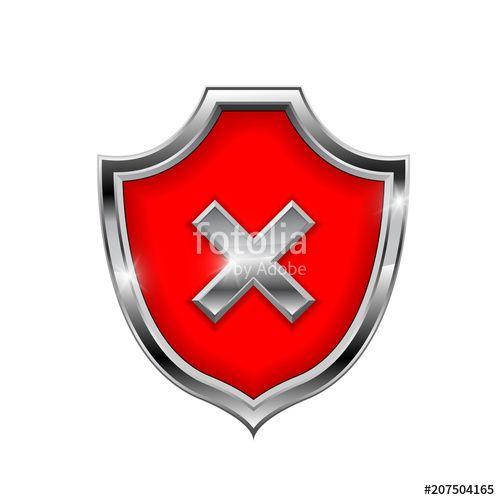 White with Red Shield Logo - Red shield sign. Decline 3d symbol isolated on white background ...