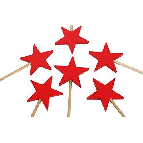 Red Star RK Logo - Obique Children's Wooden Toy Red Star Shaped Wands Set of 6 - B2NU856RK