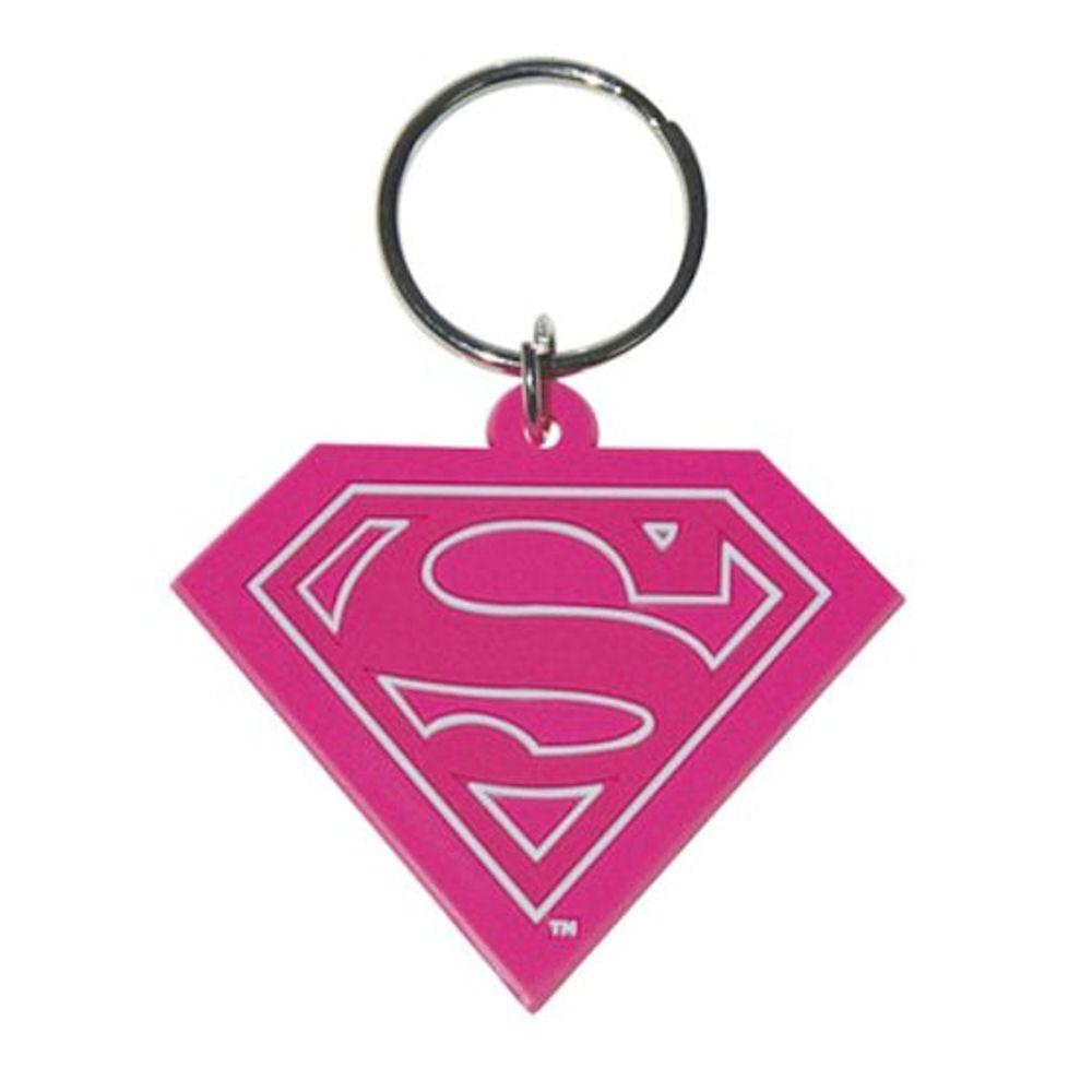 Pink Supergirl Logo - PINK SUPERGIRL LOGO PVC KEYRING RUBBER METAL LOOP DC COMICS SUPERMAN ...
