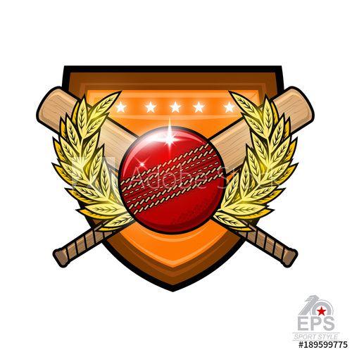 Red Shield Sports Logo - Cricket ball with crossed clubs in center of golden wreath on the ...