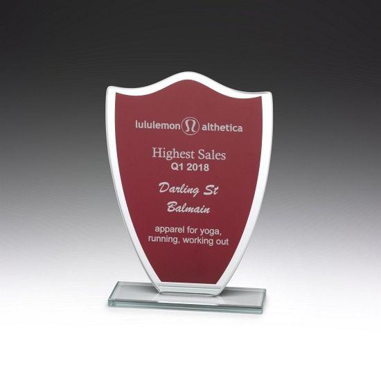 Red Shield Sports Logo - Glass Red Shield Ascot Vale Sports & Trophies