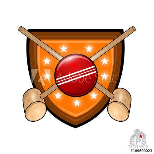 Red Shield Sports Logo - Crossed mallet croquet with red ball in center of shield. Sport logo