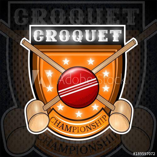Red Shield Sports Logo - Crossed mallet croquet with red ball in center of shield. Sport logo ...