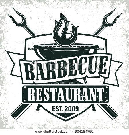 Artistic Black and White Restaurant Logo - Vintage barbecue restaurant logo design, grange print stamp ...