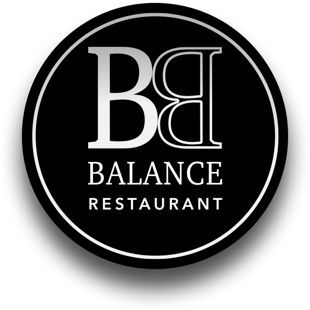 Artistic Black and White Restaurant Logo - The Balance Restaurant | Healthy by Day - Party by Night