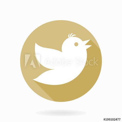 Flying Bird with Yellow Circle Logo - Fine vector white icon with flying bird in the circle. Flat design ...