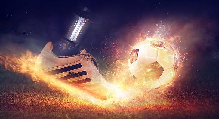Shoe Kicking Soccer Ball Logo - Royalty-Free photo: Unpaired white Adidas shoe kicking soccer ball ...