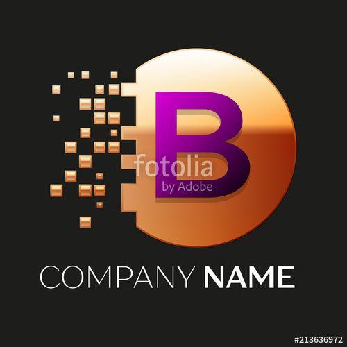 Black and Orange B Logo - Realistic Purple Letter B logo symbol in the golden colorful pixel ...