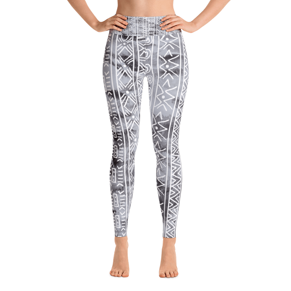 Grey with Lines Logo - Yoga Leggings - Afro Lines Grey • MaruvaDQ
