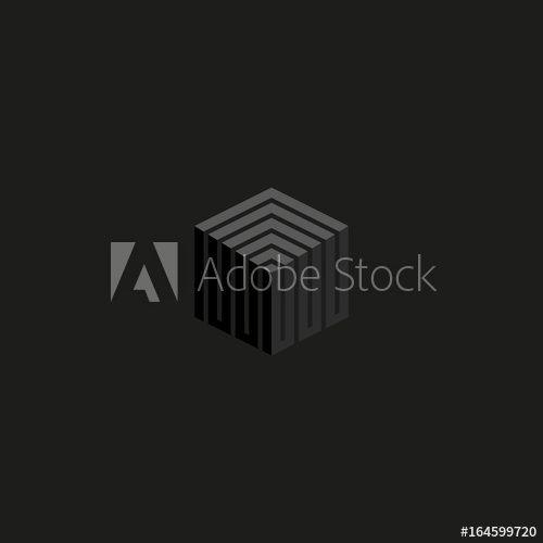 Grey with Lines Logo - Isometric cube logo perspective lines construction, gray color ...