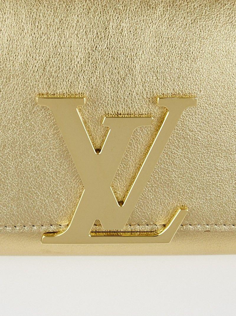 Louis Vuitton Gold Logo - Louis Vuitton Gold Calfskin Leather Louise Clutch Bag - Yoogi's Closet