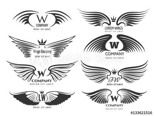 U Wing Logo - Wings logotype set. Bird wing or winged logo design isolated