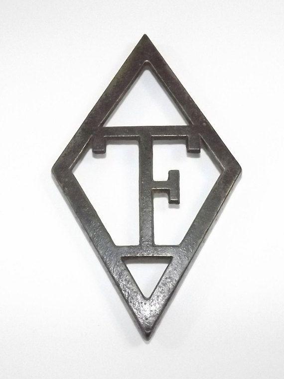 Retro Diamond Shape Logo - Vintage Cast Iron Trivet, Interesting TF Logo in Diamond Shape