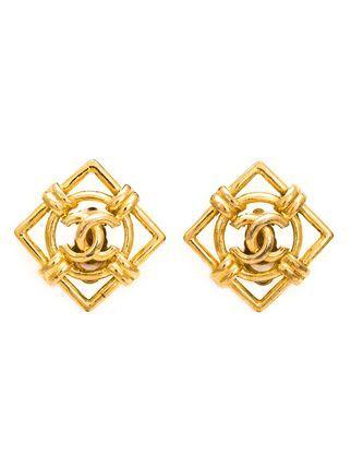 Retro Diamond Shape Logo - Chanel Vintage Diamond Shape Logo Earrings - Farfetch