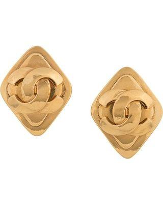 Retro Diamond Shape Logo - Amazing Winter Deals on Chanel Vintage diamond shape CC earrings - Gold