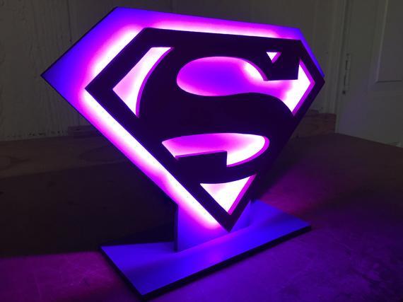 Purple Superhero Logo - Handmade Pink and Purple Supergirl Illuminated Tabletop