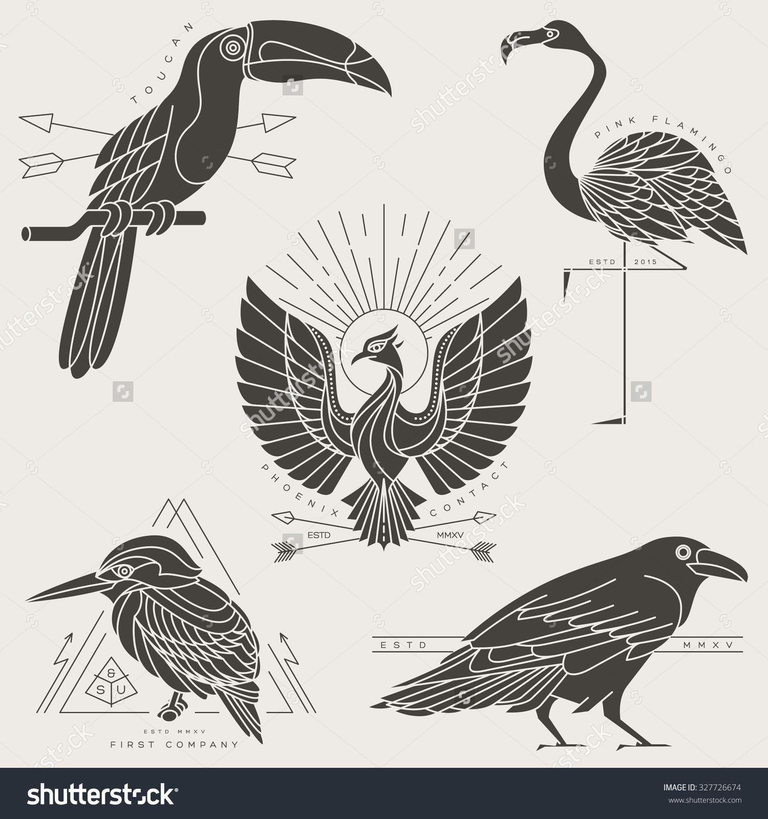Retro Bird Logo - Set Of Vintage Thin Line Bird Labels & Badges. Retro Vector Design ...