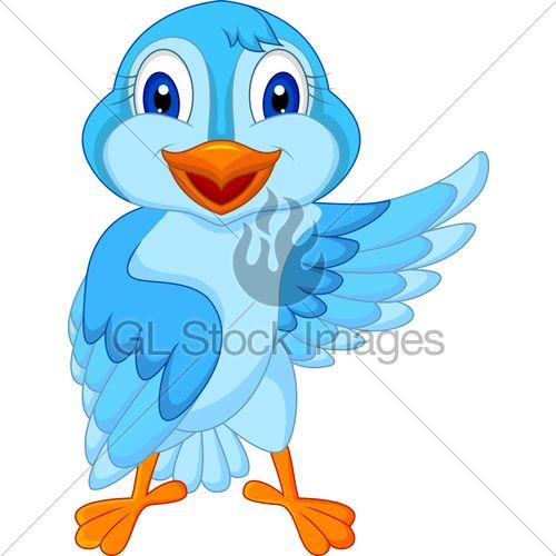 Cute Blue Bird Logo - Cute Blue Bird Cartoon Waving · GL Stock Image