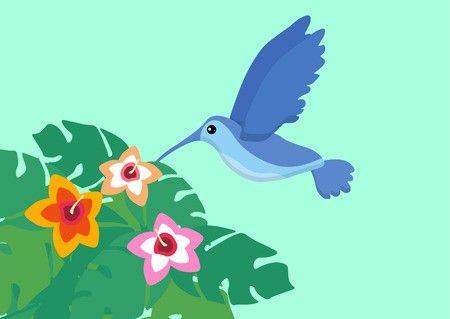 Cute Blue Bird Logo - Cute blue flying colibri bird. Logo template. Flat icon. Tropical