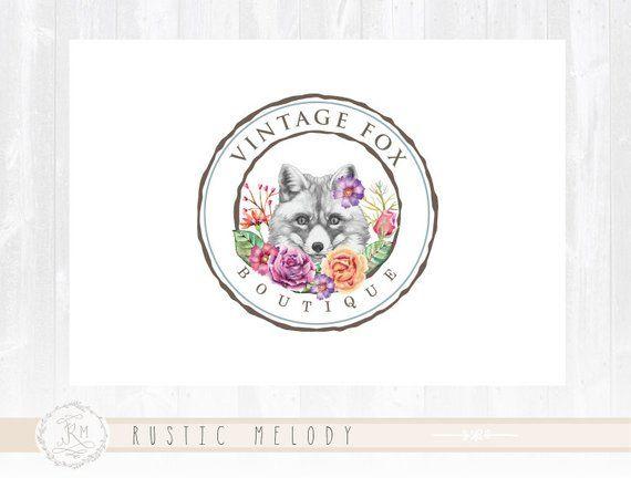 Shabby Chic Logo - Vintage Fox Logo Design Boutique Logo Shabby Chic Logo Floral