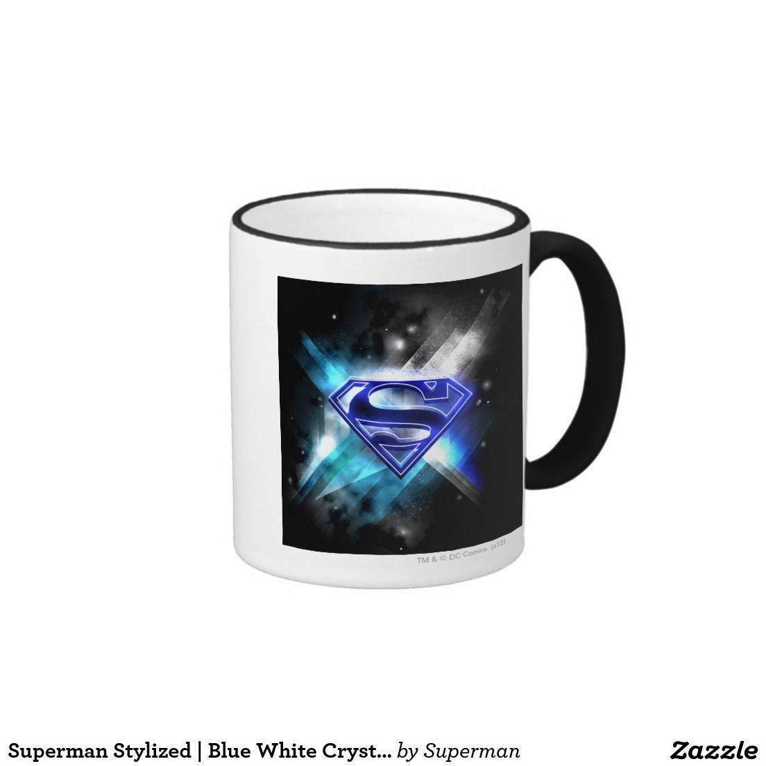 Crystal Blue and White Superman Logo - Superman Stylized | Blue White Crystal Logo Mug | Superhero Comic ...