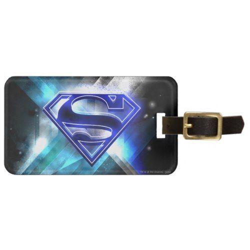 Crystal Blue and White Superman Logo - Superman Stylized | Blue White Crystal Logo Luggage Tag | Crystal logo