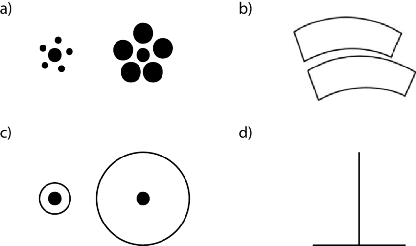 Black Target Circle Logo - a) Ebbinghaus illusion, where the central (target) circle appears