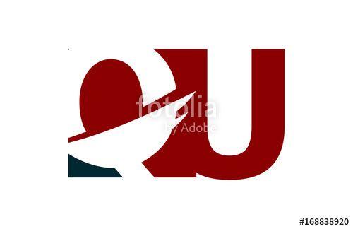 Red Qu Logo - QU Red Negative Space Square Swoosh Letter Logo Stock image