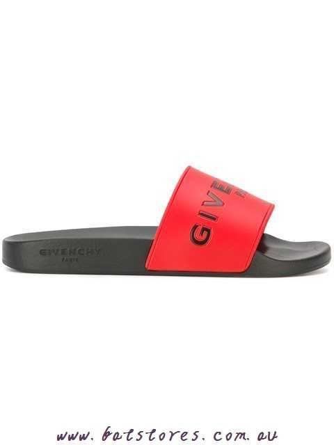 Red Qu Logo - Magnificent Givenchy Red Logo Embossed Sliders Women