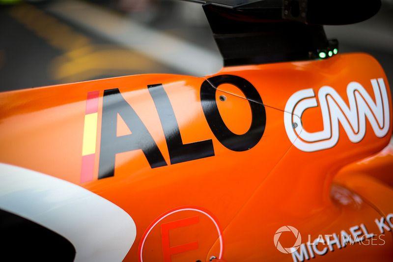 F1 Alonso McLaren Logo - The bodywork detail of Fernando Alonso, McLaren MCL32 at Mexican GP ...