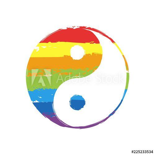 Rainbow Orange Red Circle Logo - yin yan symbol. Drawing sign with LGBT style, seven colors of ...