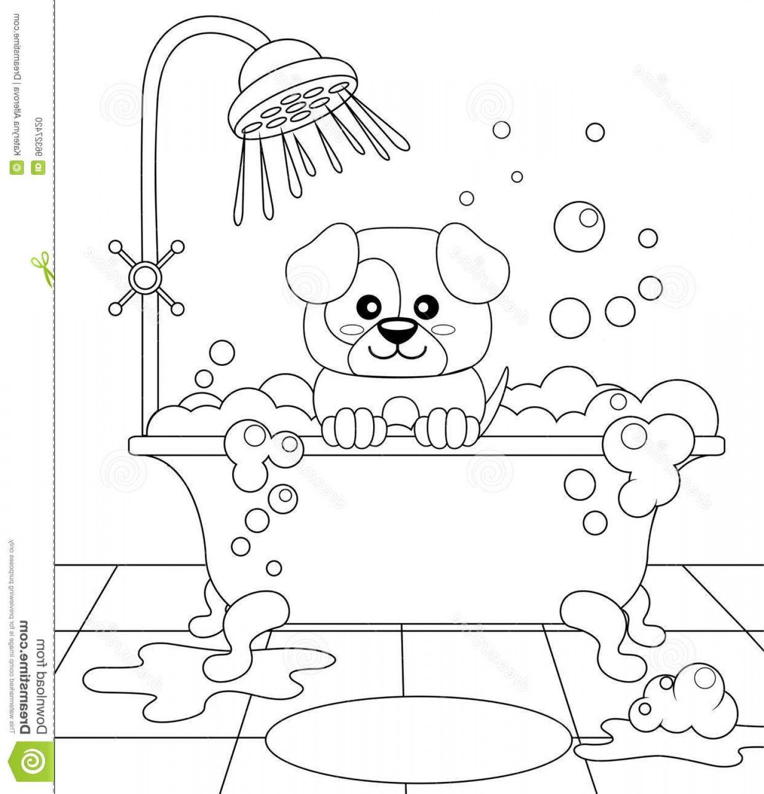 Cute Puppy Black and White Logo - Stock Illustration Cute Puppy Taking Bath Dog Grooming Black White ...