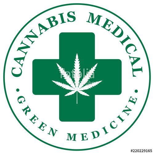 Green Medical Cross Logo - Vector banner for Medical cannabis with hemp leaf and and medical ...