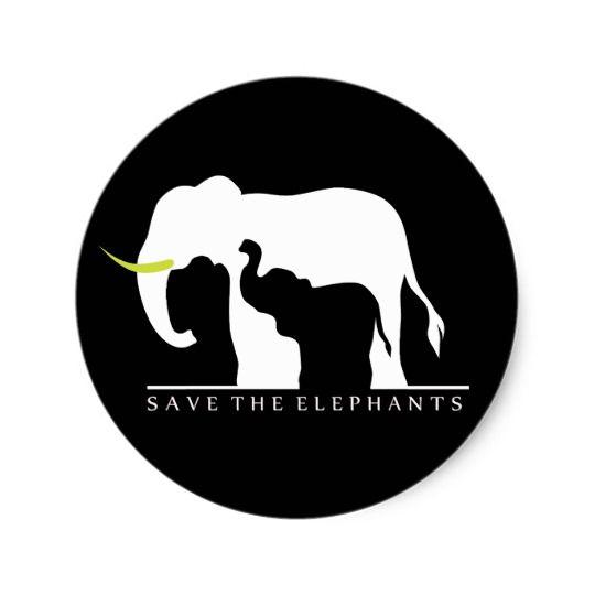Elephant Black and White Logo - Save the Elephants (black) Classic Round Sticker | Zazzle.co.uk