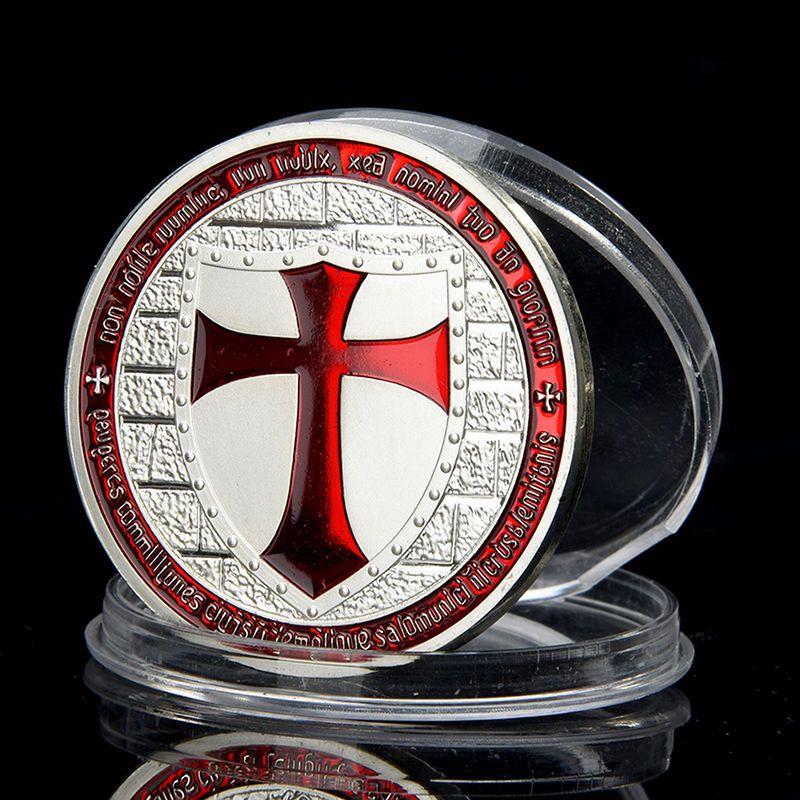 Silver & Red X Logo - Luxury Knight Red Cross Silver Plated Commemorative Coins Art ...