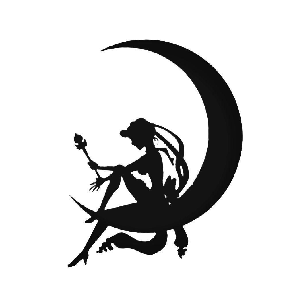 Sailor Moon Black and White Logo - Sailor Moon Sitting In Moon Crescent Decal Sticker