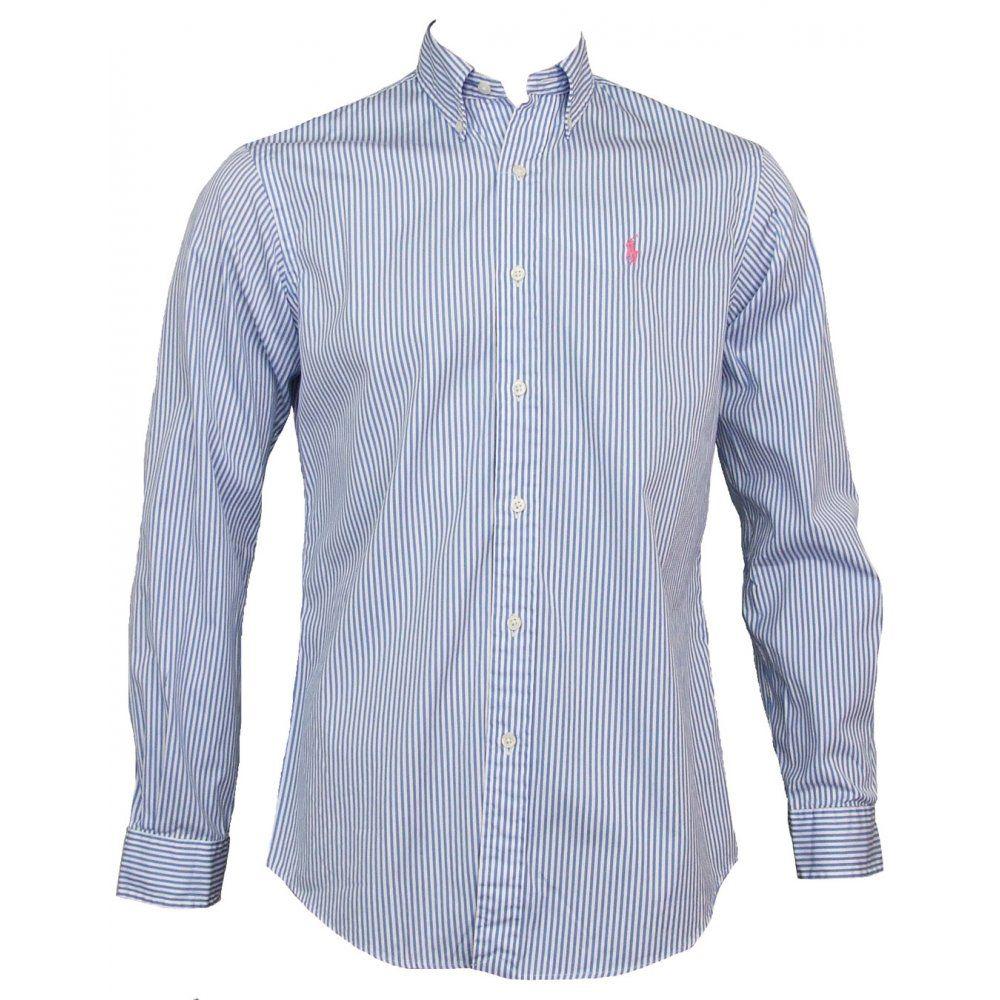 Light Blue and White Logo - Ralph Lauren Shirt | Polo | Stripe | Custom Fit | Light Blue White