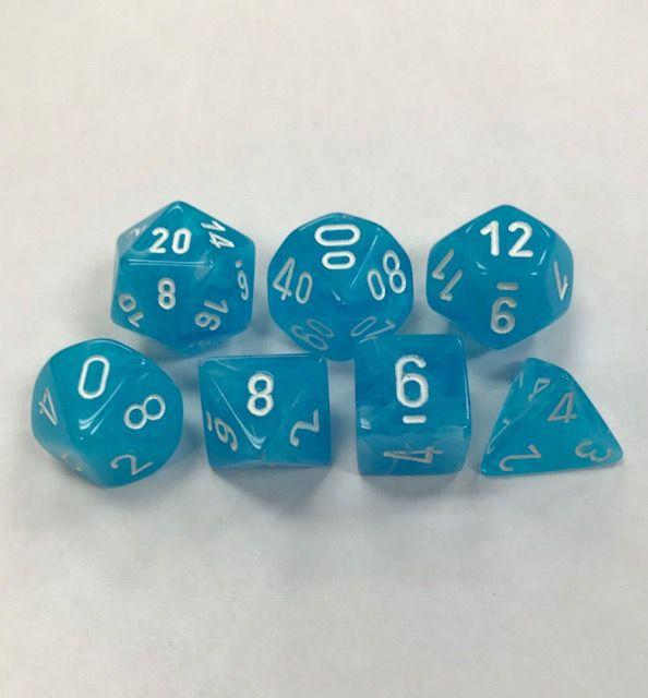 Light Blue and White Logo - Light Blue/white Cirrus Polyhedral 7 Die Set - Dice Emporium
