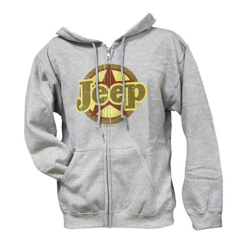 Jeep Star Logo - Hooded Sweatshirt, Zip Up, Grey, With Jeep Star Logo Design