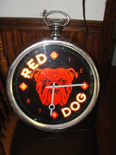 Old Red Dog Beer Logo - RED DOG pocket watch looking lighted sign, advertising, clock, 1996