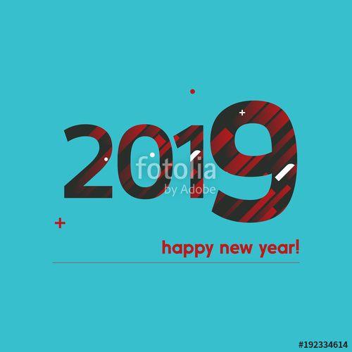 Red White Plus Sign Logo - Happy New Year 2019 Vector Illustration - Bold Text with Creative ...