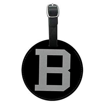 Black Circle White B Logo - Letter B Initial Black White Round Leather Luggage ID Tag Suitcase