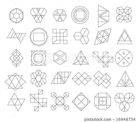 Geometric Hexagon Logo - Set of outline hipster logos and design elements . Geometric hexagon ...