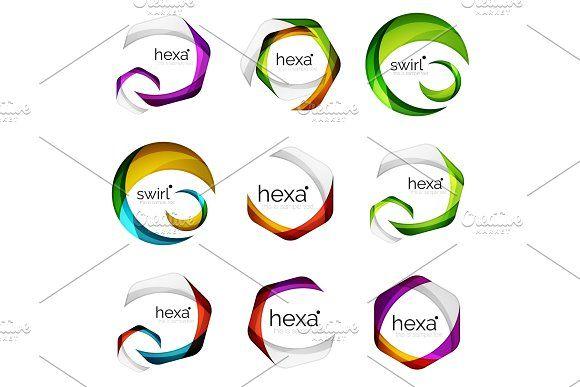 Geometric Hexagon Logo - Set of abstract hexagon logos, Geometric brand company logotype
