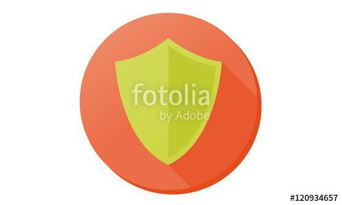 Green and Orange Shield Logo - Green shield on orange background. Flat icon with long shadow