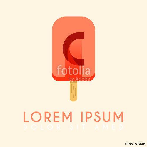 Red Ice Cream Brand Logo - Ice Cream Stick C Letter Logo, Red Ice Cream Logo with letter C in ...