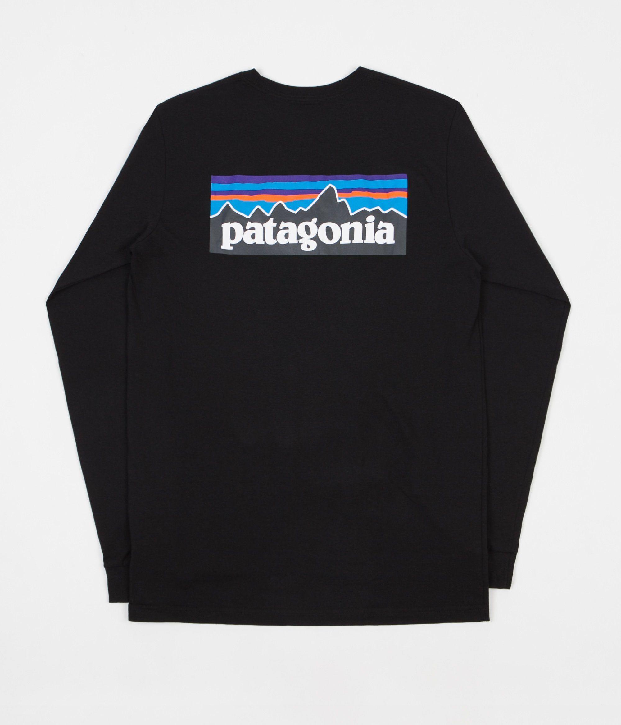 Black Patagonia Logo - Patagonia P-6 Logo Responsibili-Tee Long Sleeve T-Shirt - Black ...