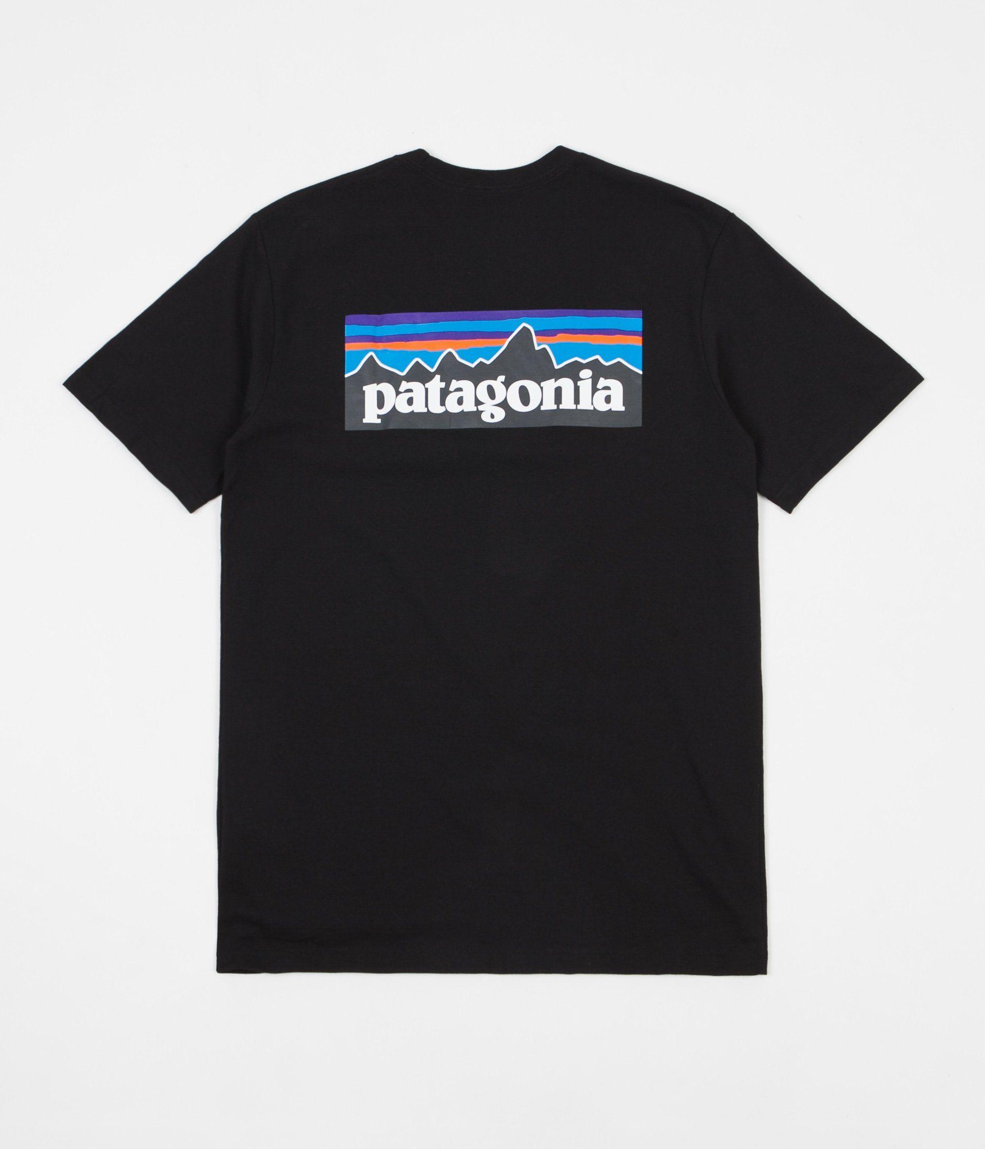 Black Patagonia Logo - Patagonia P-6 Logo Responsibili-Tee T-Shirt - Black | Flatspot